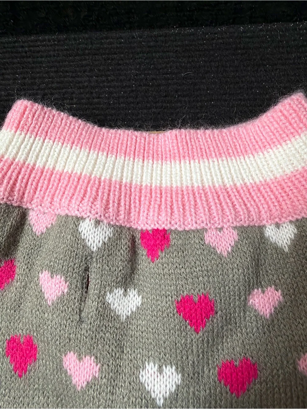 Gray Heart-Print dog Sweater with Pink & White Accents